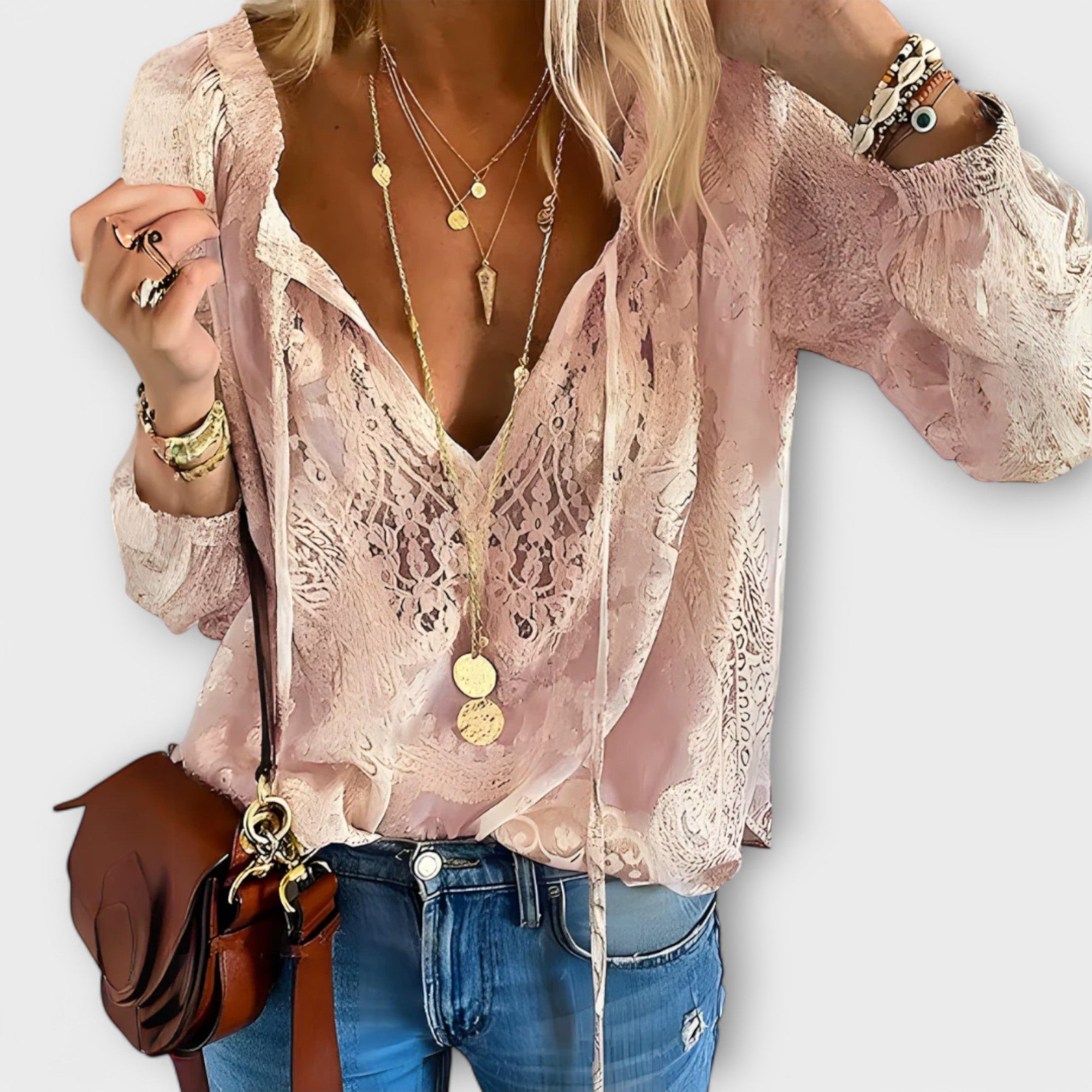 Melina | Women's Boho V Neck Long Sleeve Top