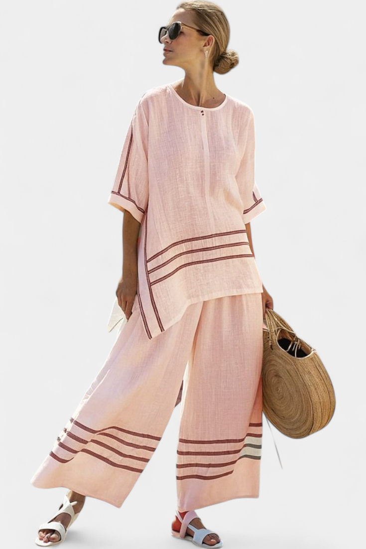 Wendy | Women's Striped Asymmetrical Top & Wide-Leg Pants