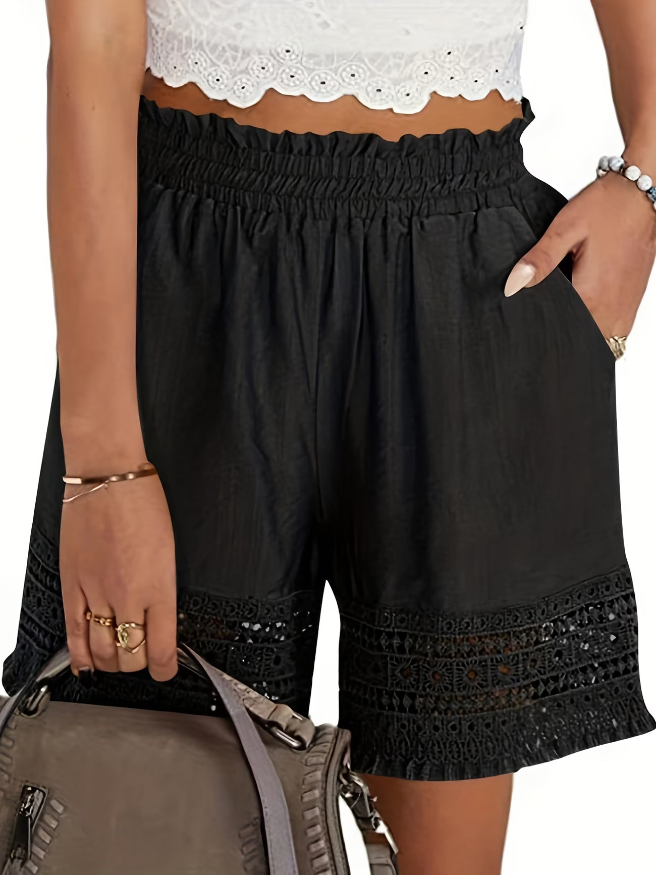 Chloette | Elegant Lace Trim Slant Pocket Shorts