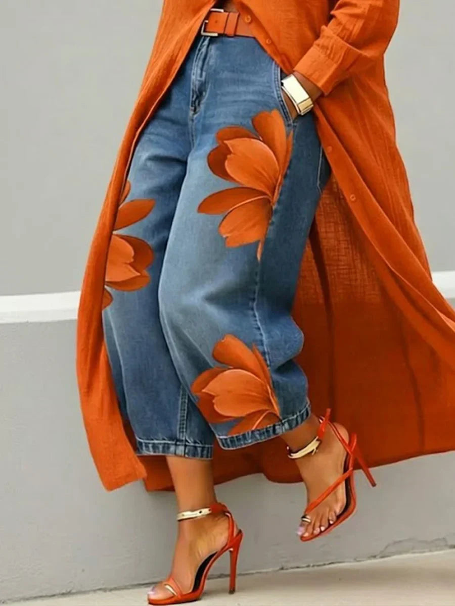 Mallory | Stylish Shirt Dress and Floral Jeans Set