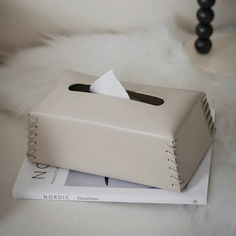 Stitched Leather Tissue Box Holder