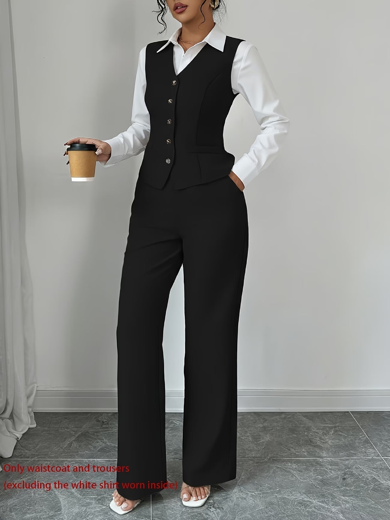 Isleen | Elegant Single-Breasted Vest and High-Waist Pants Set