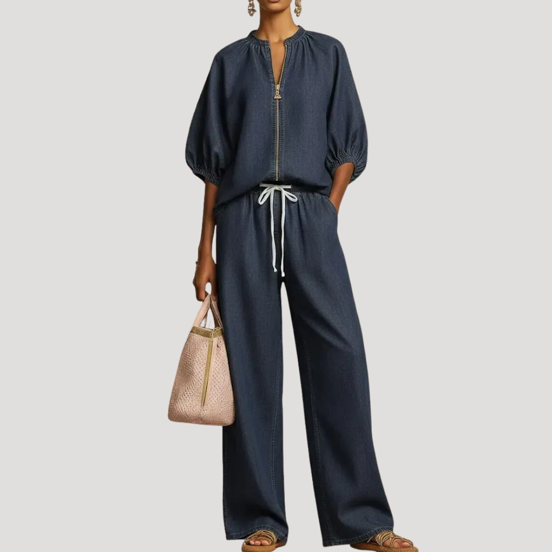 Women's Summer Co-Ord Set Relaxed Blouse Wide Leg Trousers Lightweight Fabric