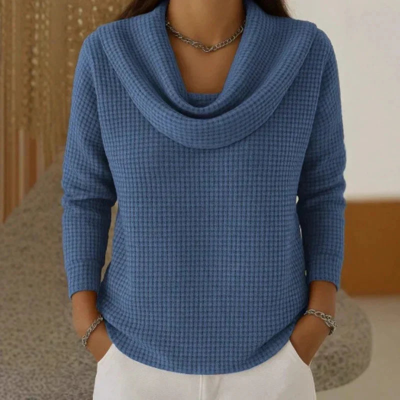 Karen – Warm Waffle Knit Jumper With Elegant Cowl Neck