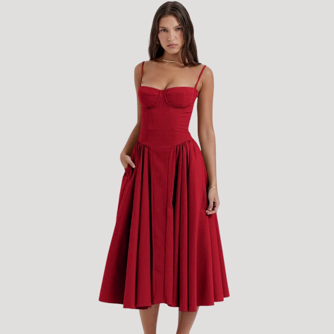 Clara | Women's Midi Dress with Structured Bodice