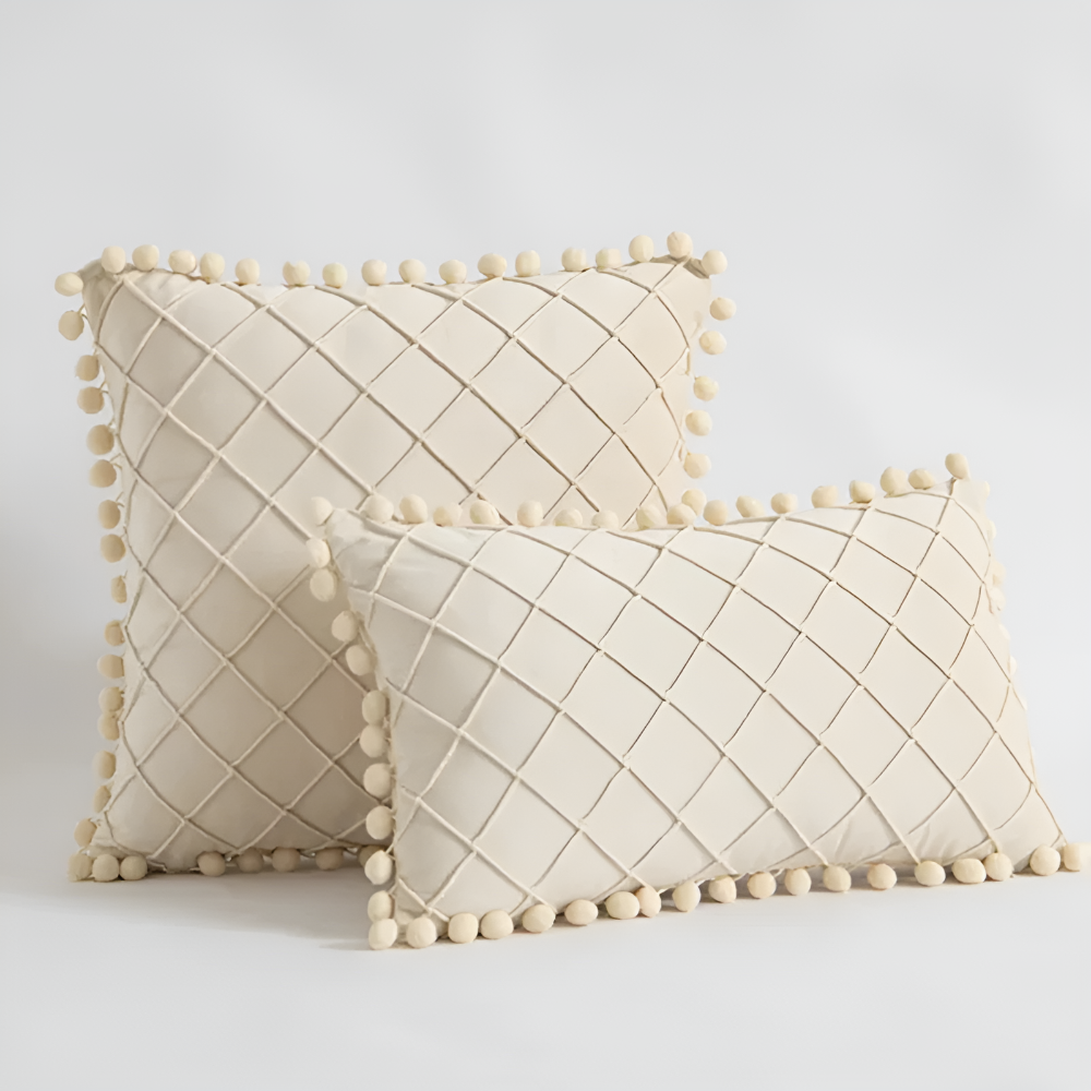 Quilted Luxe Cushion Cover with Pom