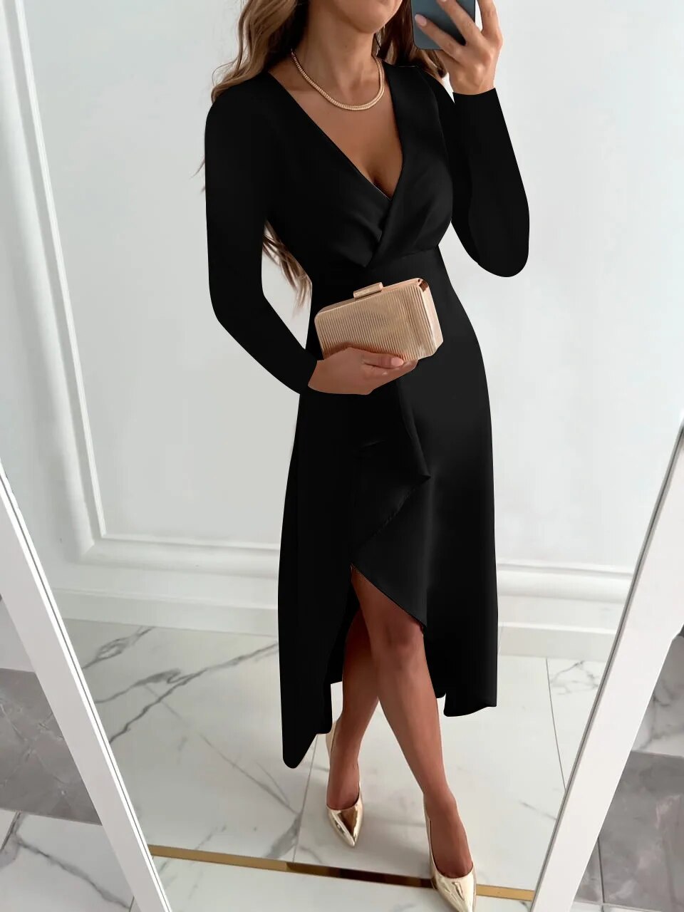 Jacqueline | Women's Summer V Neck Sheath Midi Dress