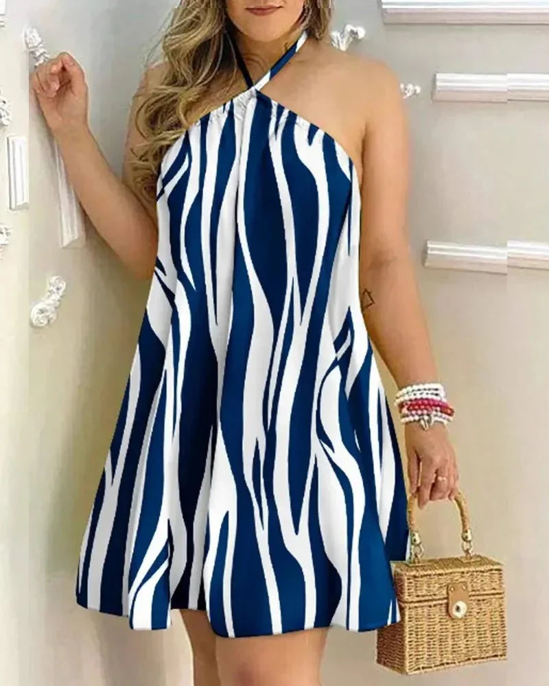 Sephira | Women's Floral Print Halter Neck Dress – Boho Backless Summer Dress