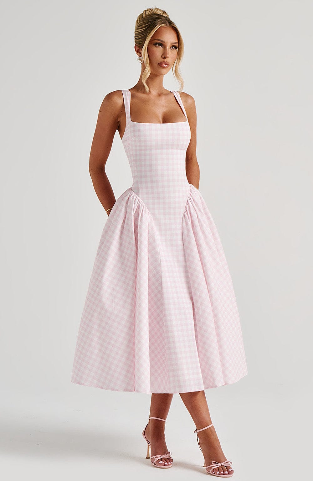 Grace | Women's Gingham Midi Dress with Adjustable Straps