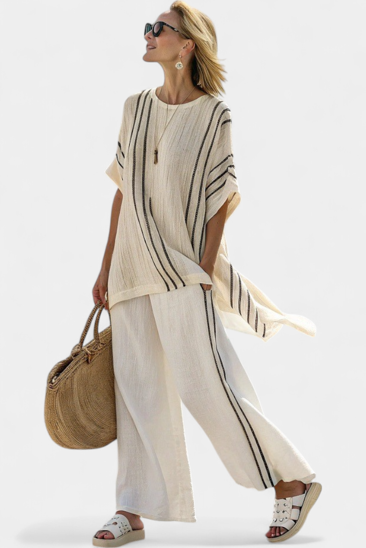 Grace | Women's Linen Striped Wide-Leg Outfit