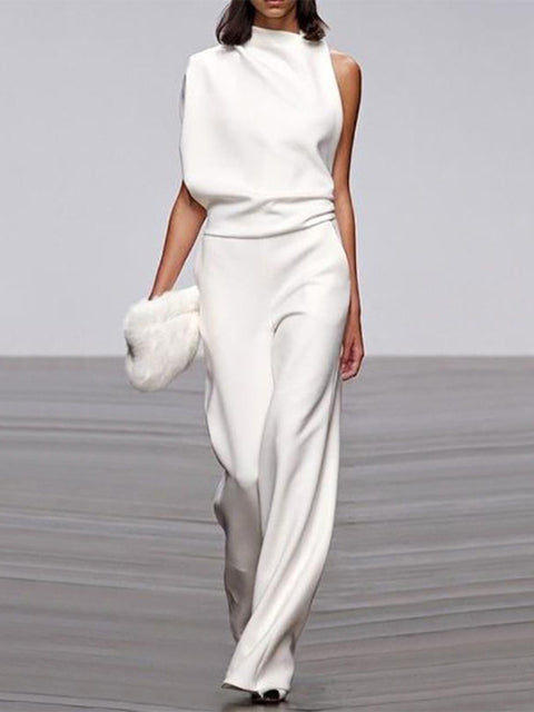 Arielle | Elegant Sleeveless Draped Wide-Leg Jumpsuit