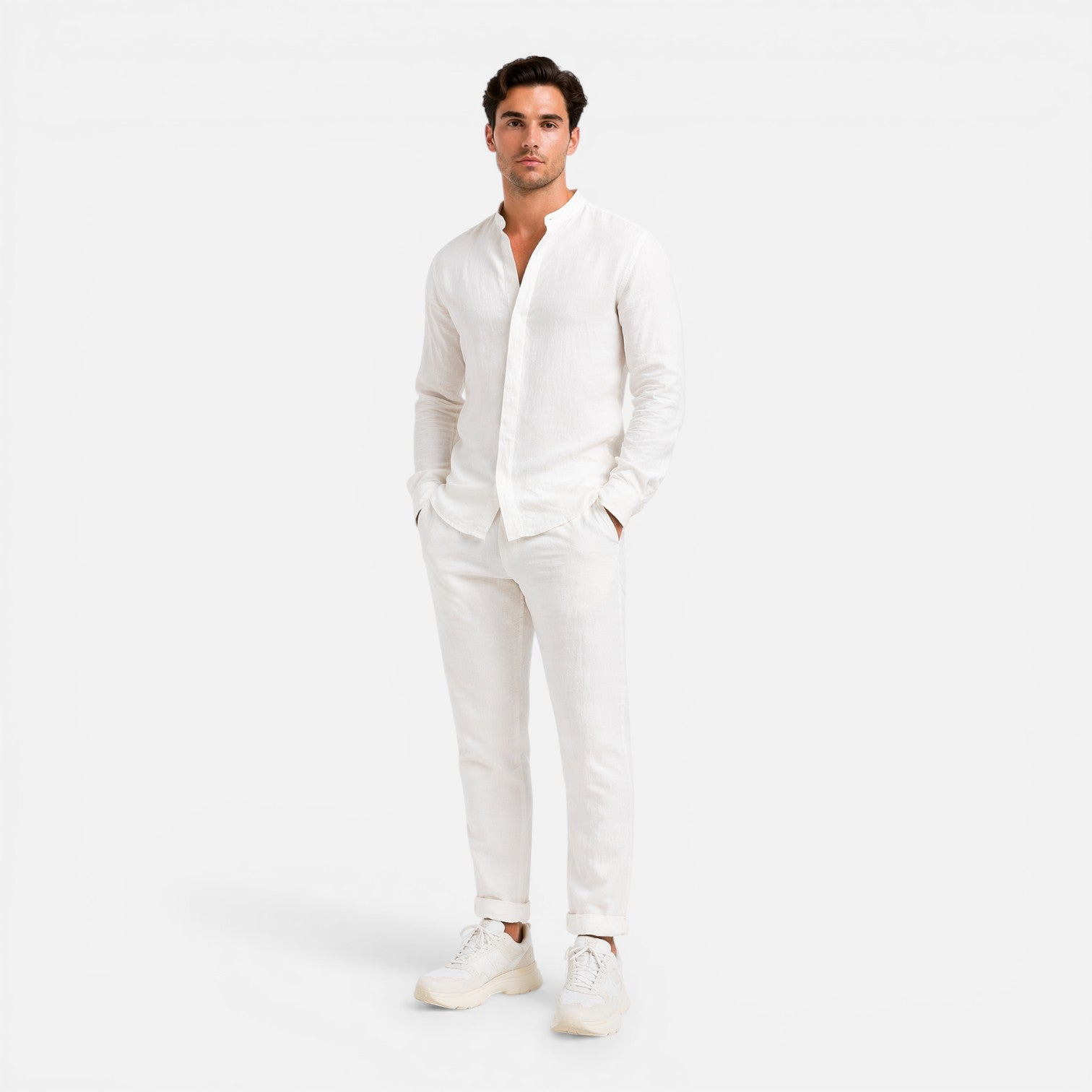 Men's Outfit Linen Set Relaxed Fit Shirt Trousers Lightweight Business Casual Fashion