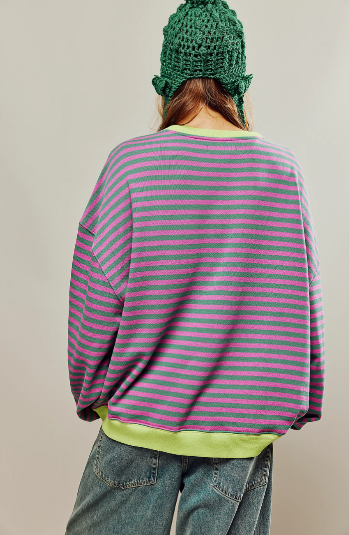 Sweater Women - Oversized Striped Sweater with Dropped Shoulders