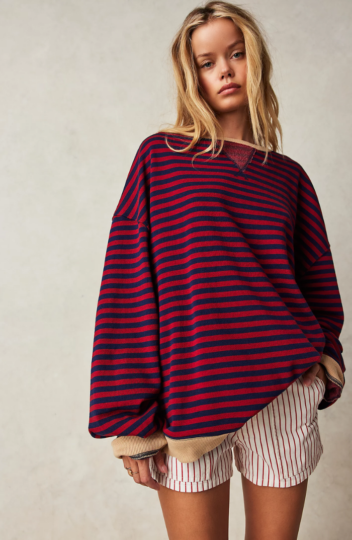 Sweater Women - Oversized Striped Sweater with Dropped Shoulders