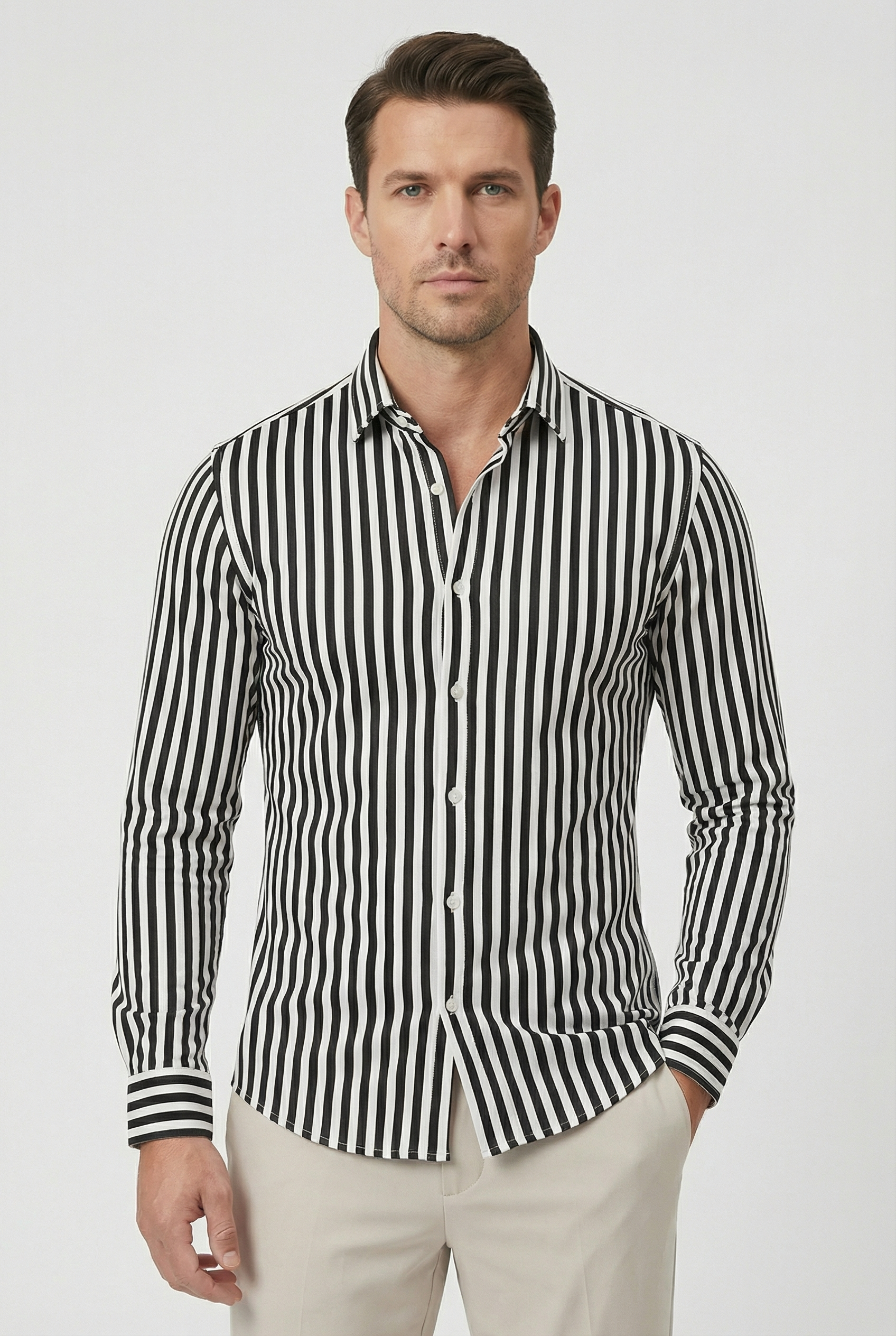 Leon | Men's Dress Shirt Slim Fit Long Sleeve Striped