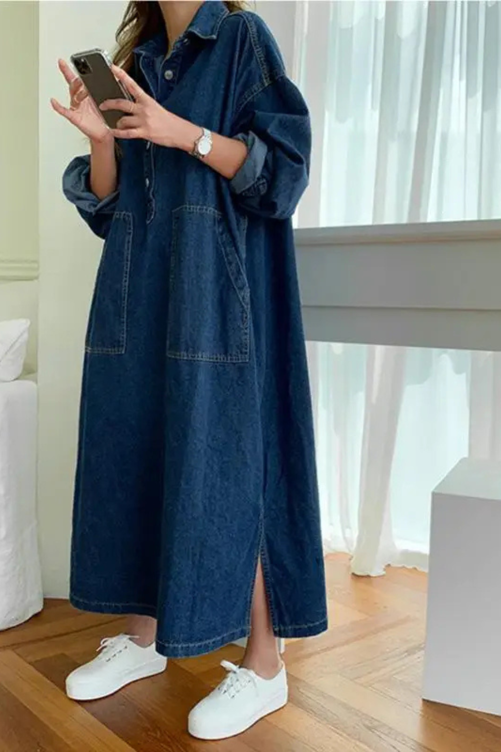 Gabby | Women's Denim Oversized Maxi Dress with Pockets