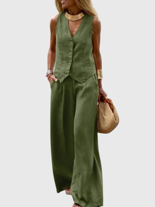 Mia | Women's Elegant Two-Piece Set with Wide-Leg Pants