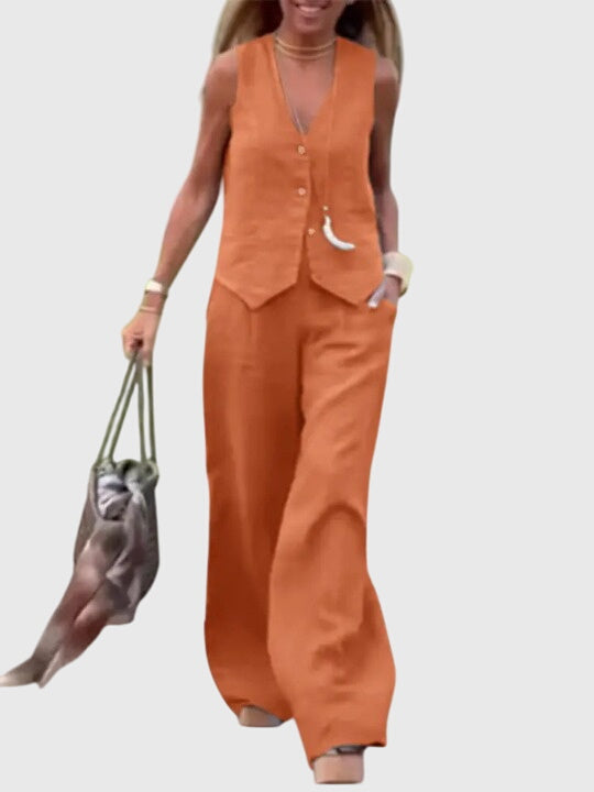 Mia | Women's Elegant Two-Piece Set with Wide-Leg Pants