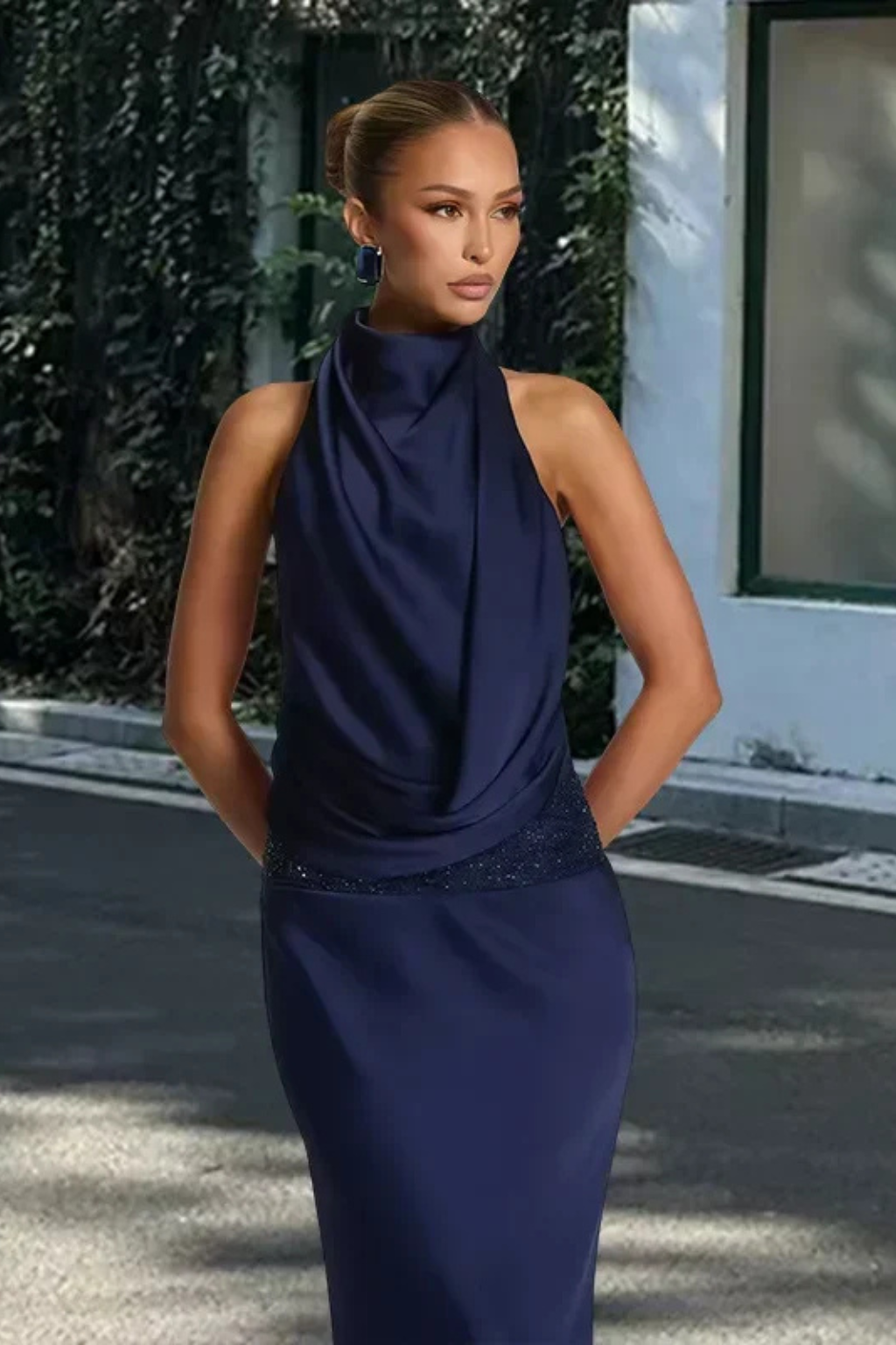 Ivana | Women's Satin Halter Neck Maxi Dress