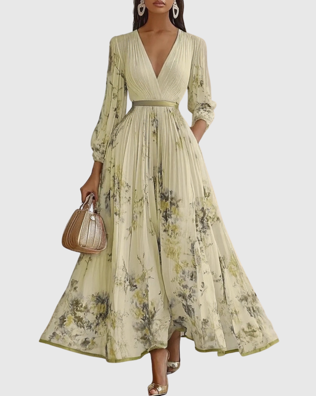 Rachel | Women's Floral Pleated V-Neck Maxi Dress
