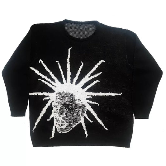 BLACK KNIT CLOUD Y2K Pullover