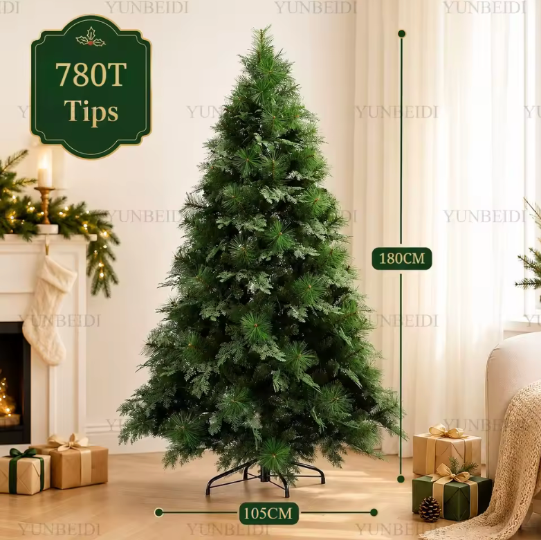 Full Lush Artificial Christmas Tree – PET/PVC Hybrid, Layered Branches