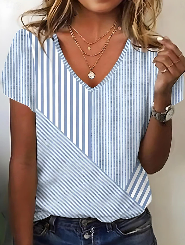 Rosita | Casual Diagonal Stripe V-Neck Top