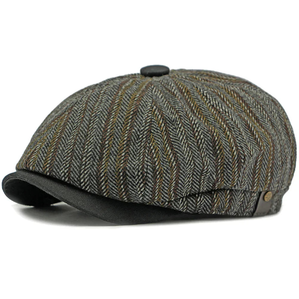 Dorian | Classic Striped Tweed Flat Cap
