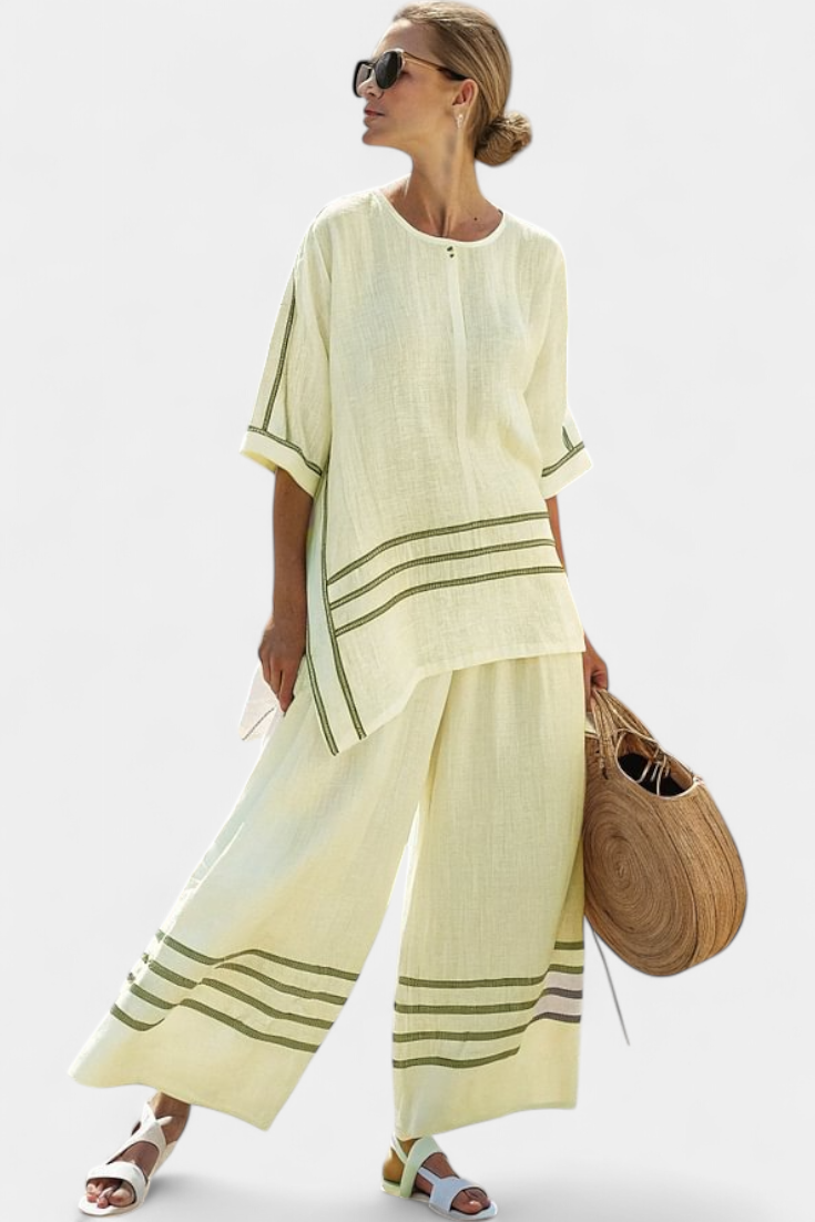 Wendy | Women's Striped Asymmetrical Top & Wide-Leg Pants