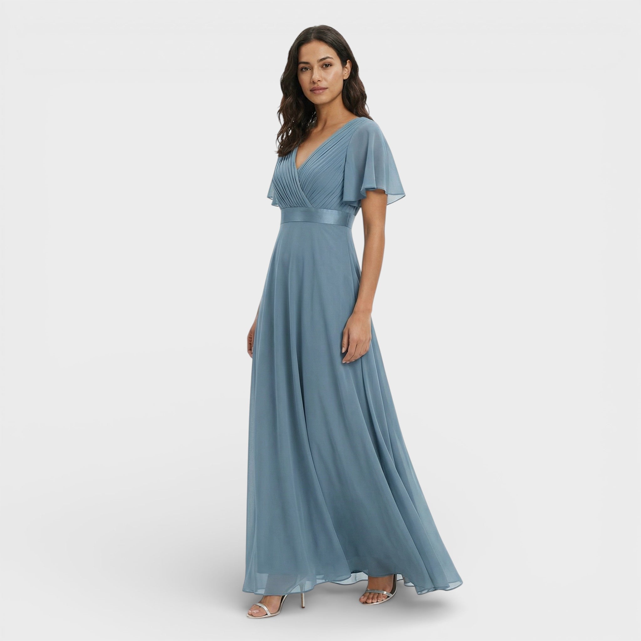 Women's Wedding Guest Maxi Dress with Flutter Sleeves and Empire Waist