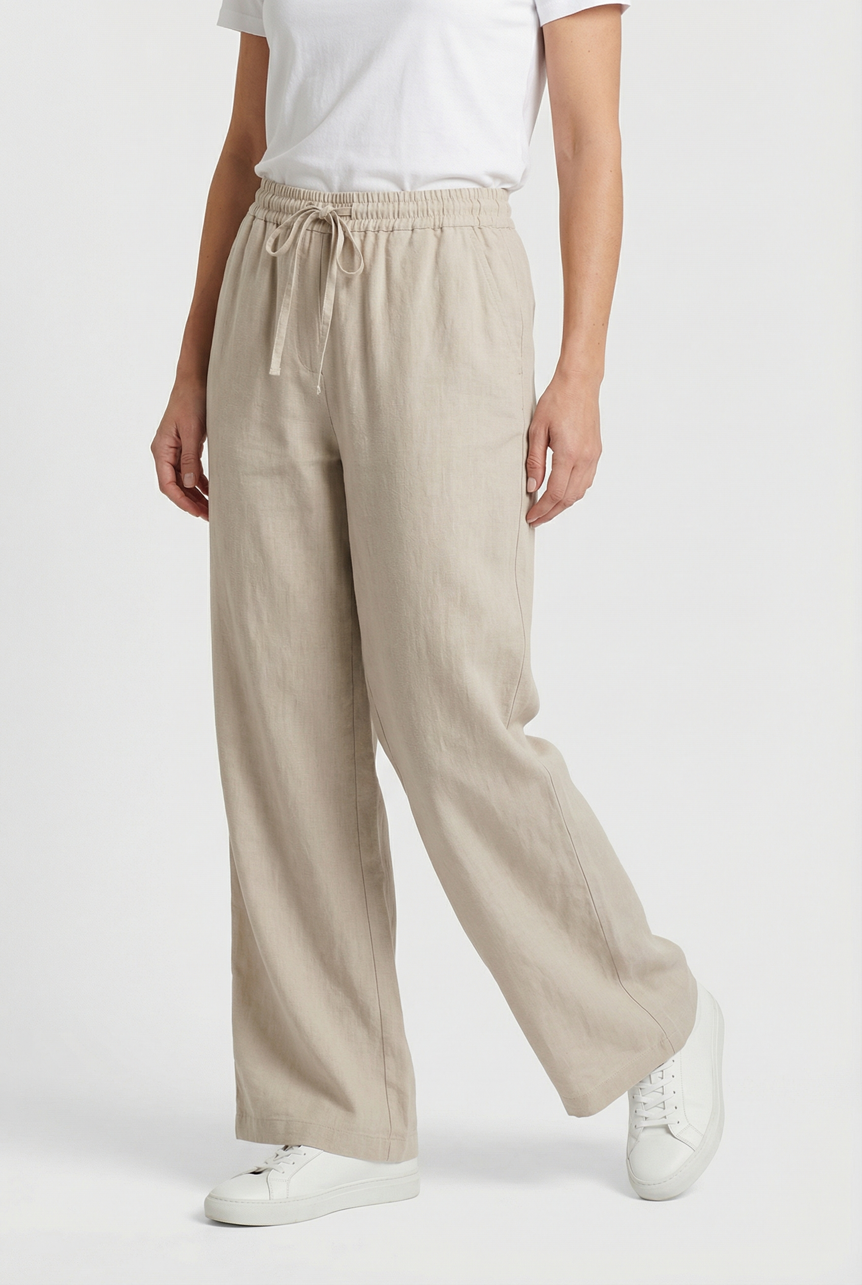 Women’s Cotton Linen Trousers High Waist Wide Leg Drawstring