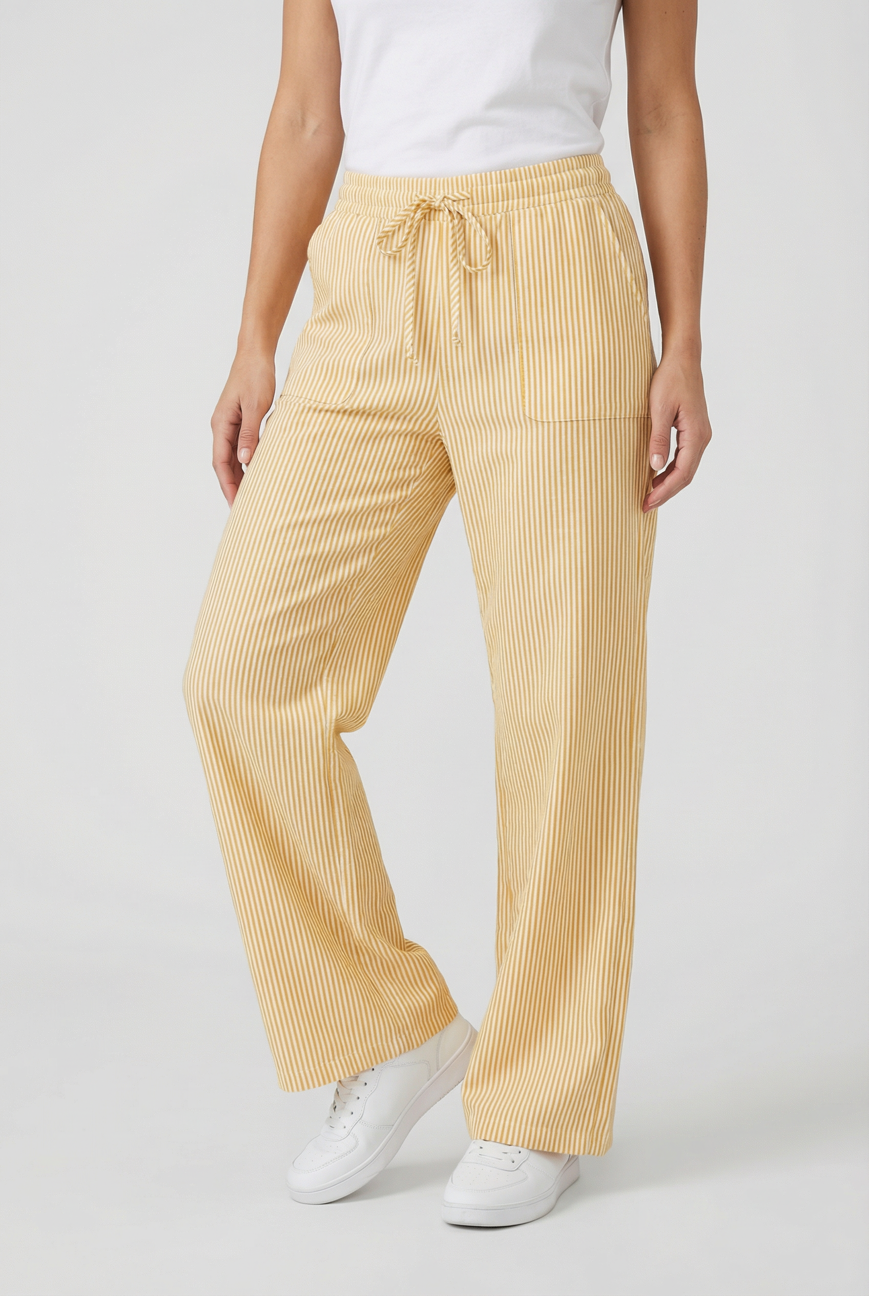 Women’s Drawstring Trousers Striped Polyester Blend Wide Leg