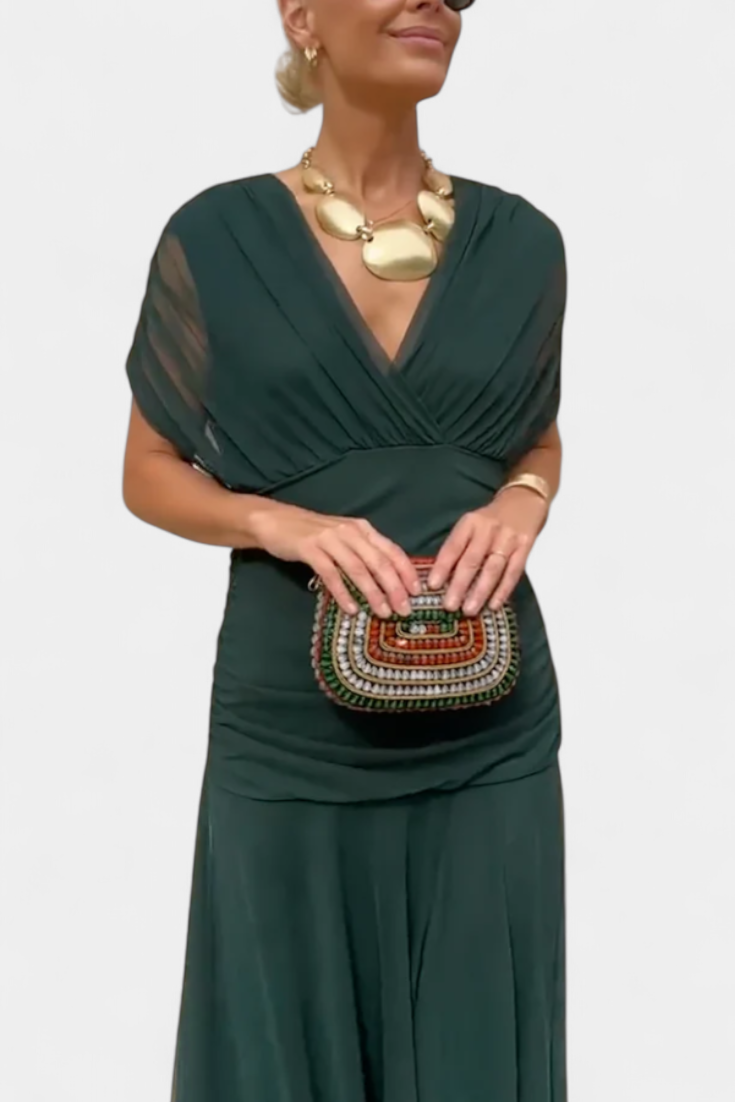Women's Off-Shoulder Maxi Dress Ruched Bodice Flowing Skirt Evening Cocktail