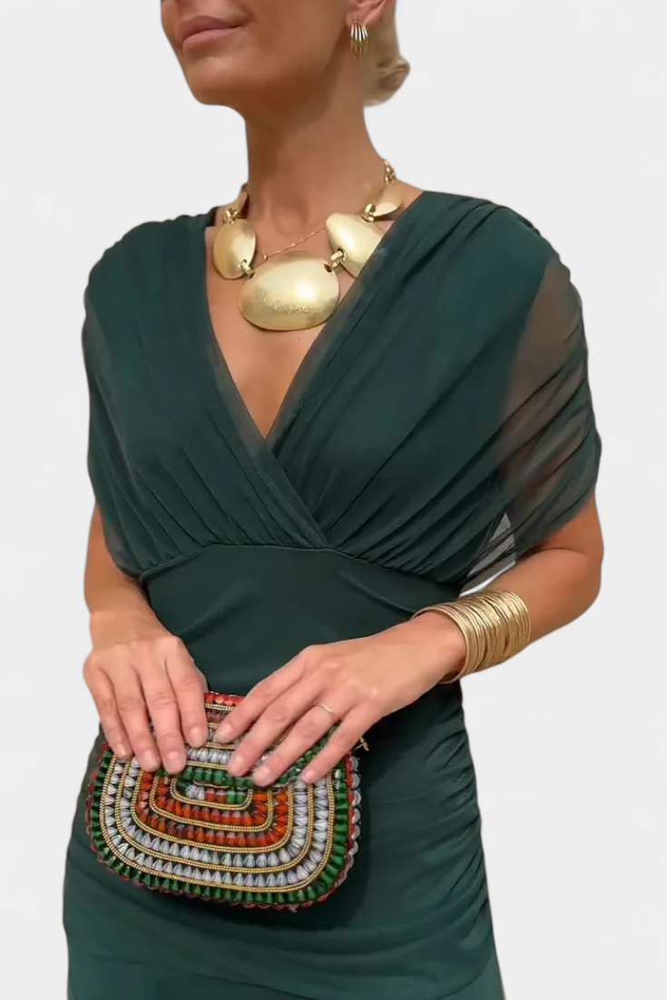 Women's Off-Shoulder Maxi Dress Ruched Bodice Flowing Skirt Evening Cocktail